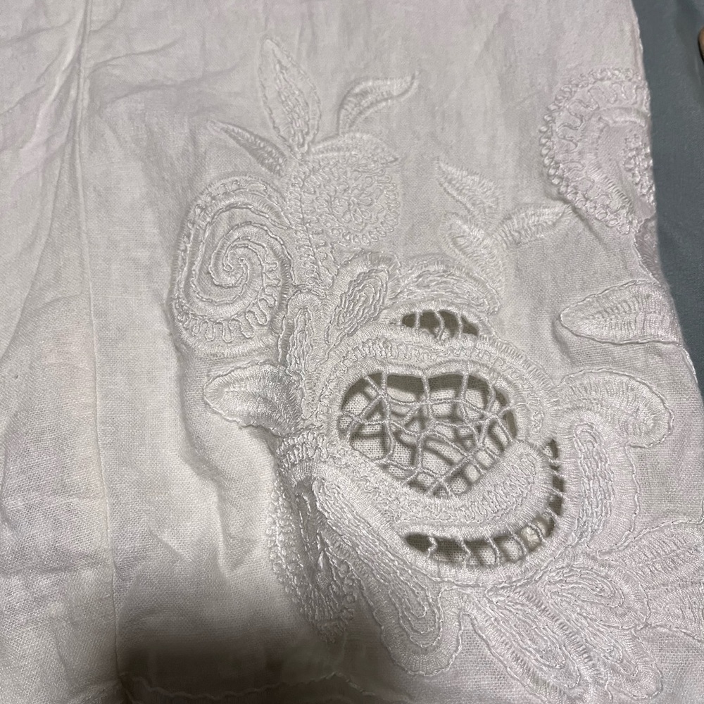 White Embroidered Wide-Leg Pants - Picture 2 of 6